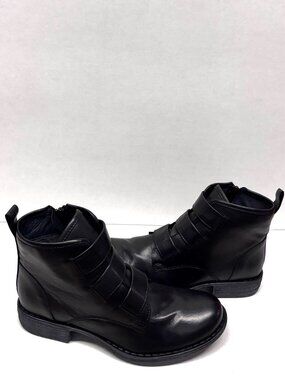 MIZ MOOZ ANKLE LEATHER BOOTIE FRONT STRAPS SIDE ZIP BLACK 37EU / 7US NEW B - 26